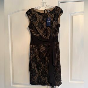 Chaps Black and Tan Lace Dress